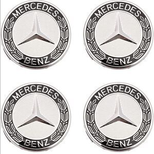 Mercedes Benz wheel center logo caps set of 4 black & silver NWT